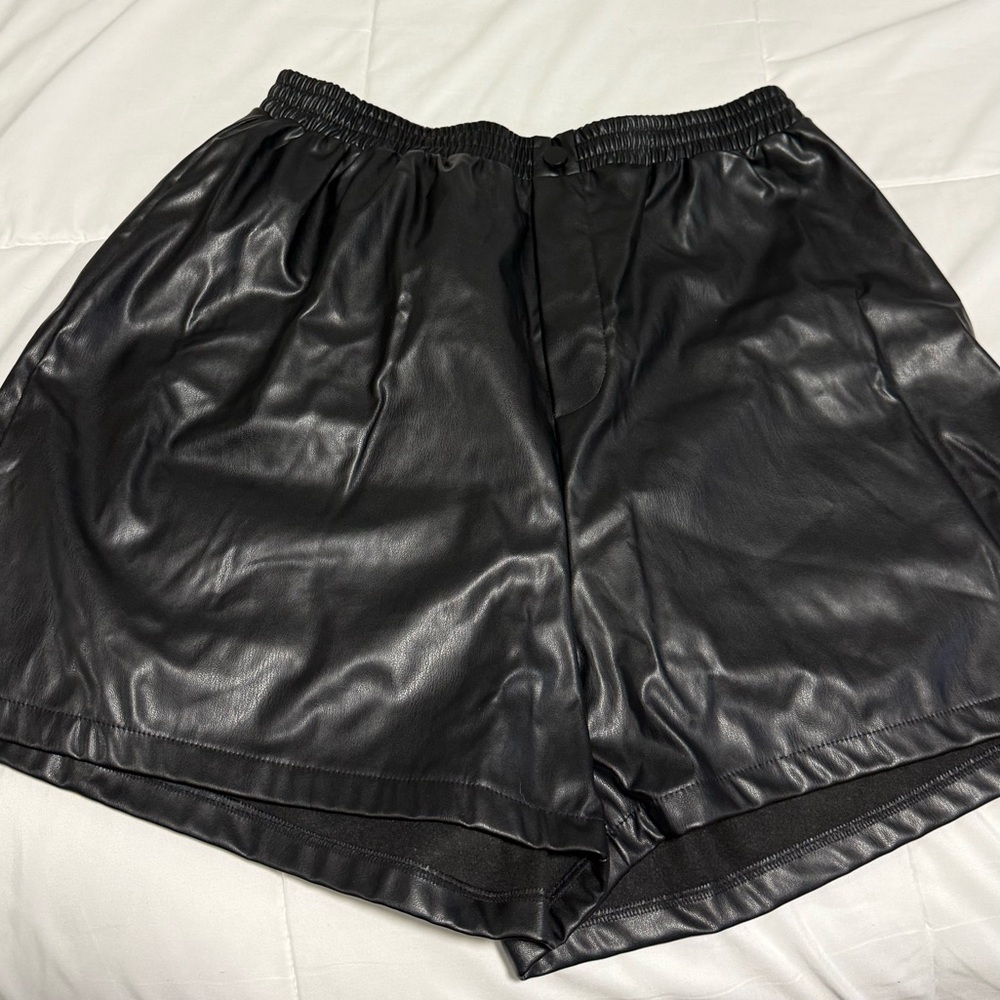 Women's Black Leather Shorts